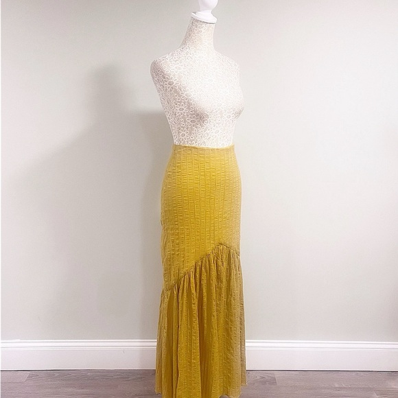 TULAROSA Pear Yellow Cameron High Waisted Cotton Maxi Skirt Size Small - Picture 9 of 15